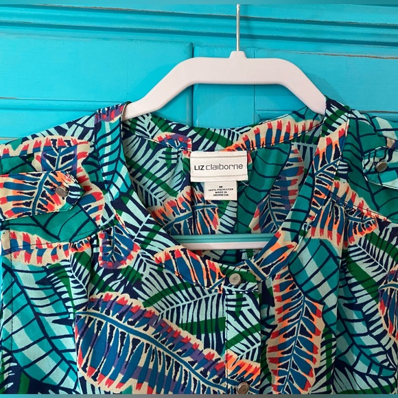 Liz Claiborne Print Peplum Blouse Sleeveless excellent condition Smocked Waist - Picture 5 of 12